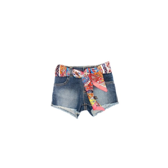 Toddler Denim Shorts W/ Paisley Print Scarf Belt - Picture 11 of 11